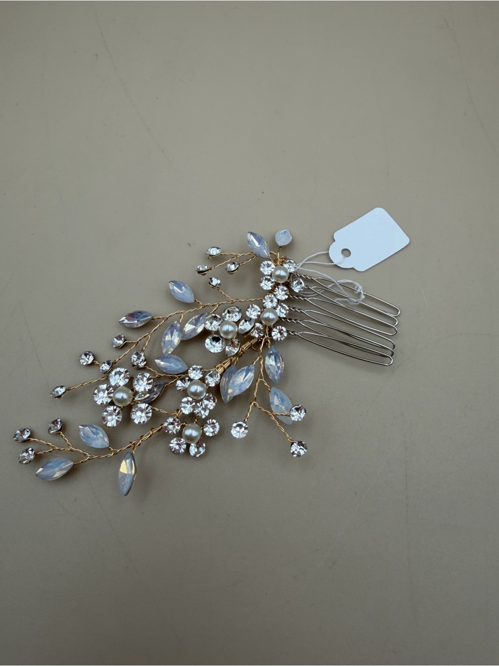 NWT Gold Tone Faux Pearl & Crystal Bridal Hair Comb